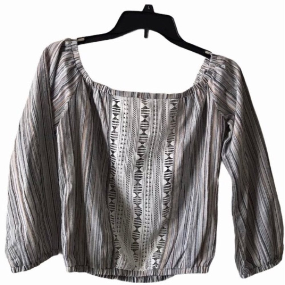 Lucca Linen Off Shoulder Lace Crop Top